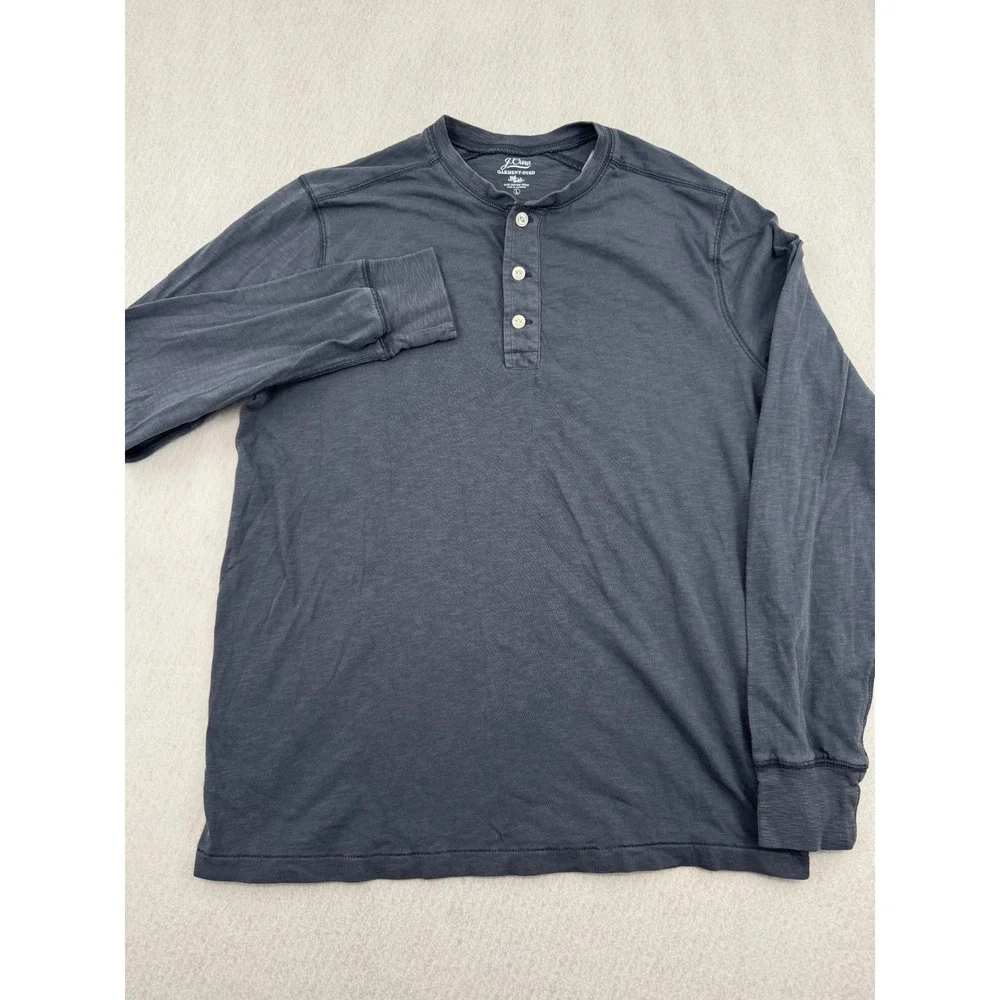 J.Crew Mens Large Gray Slub Cotton Garment-Dyed Long Sleeve Henley Shirt